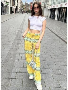 NWT ZARA Baroque Tile Scarf Print Linen Blend Wide Leg Pants Bloggers Fave XS